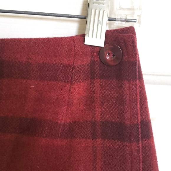 VINTAGE Plaid Wool Wrap Skirt Burgundy Black - Picture 4 of 8